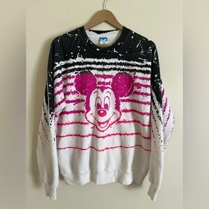 Vintage 80s Disney Character Fashions Mickey Mouse AOP Sweatshirt XL *HAS FLAWS*